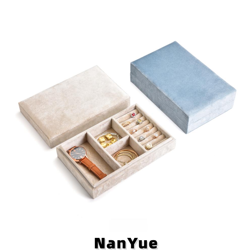 New Rectangle Luxury Velvet Jewelry Box Multi Compartments Rings Earrings Necklace Jewelry Storage Box Display Case Custom Logo