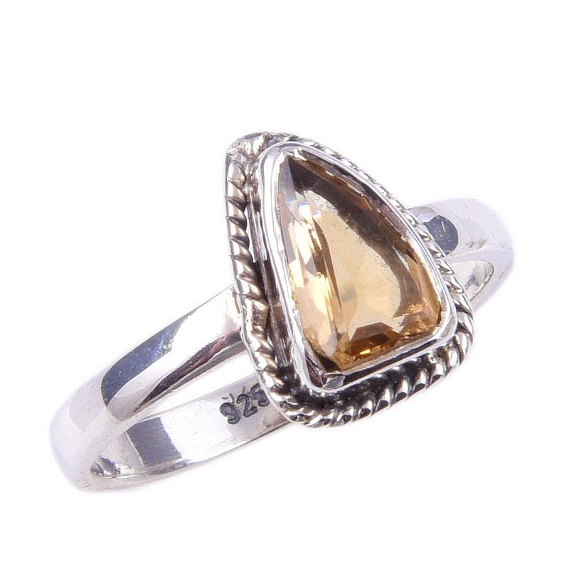 Natural Citrine Gemstone Handmade 925 Solid Sterling Silver Ring Size 6 u3B29
