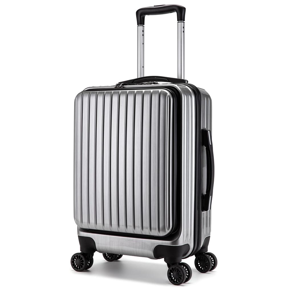 PC Front 8 Wheel Silent YKK Business Carry NF001 [New Face] [Kobe Liberal] Carry-on, Compatible, Open, Casters, Zipper, Suitcase, (Silver Hairline)