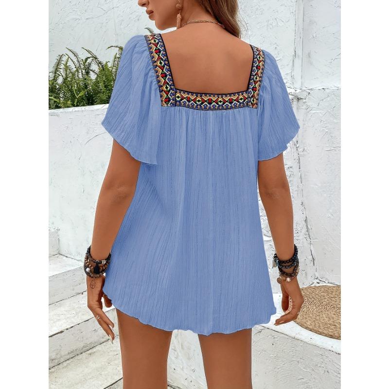 YYFS Женская мода повседневная летняя весна с коротким рукавом квадратный воротник блузки и рубашки