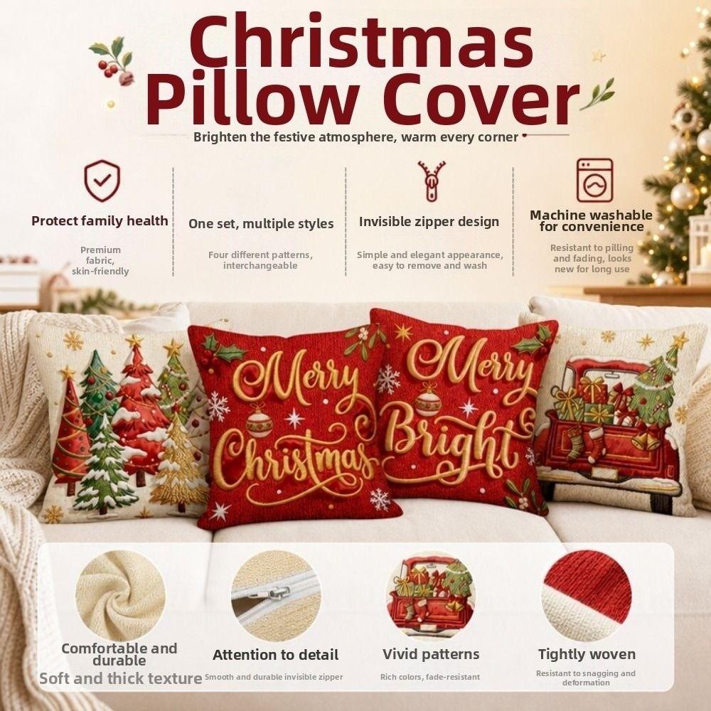 4Pcs Snowman Christmas Pillow Covers Xmas Tree Throw Cushion Case Holiday Cushion Cover Bedroom