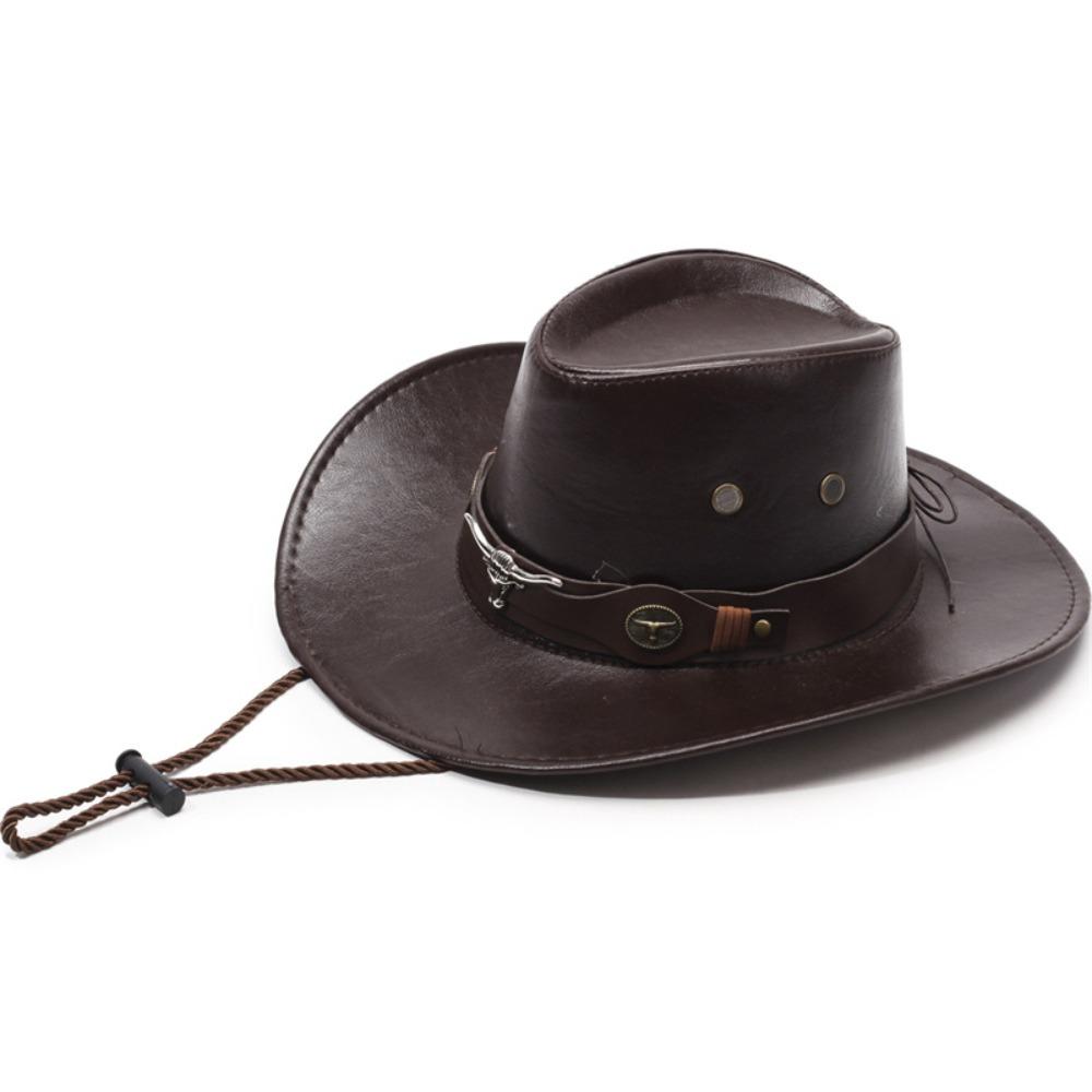 Solid Color Western Cowboy Hats Faux Leather Dress Hats High Quality Jazz Cap Unisex