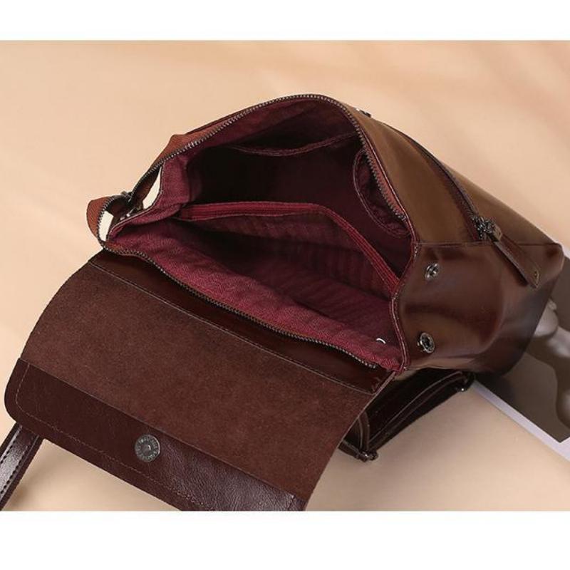 Johnature Genuine Leather Backpack Women Bag Fashion Oil Wax Cowhide Solid Color Schoolbag Leisure Outdoor Travel Bags