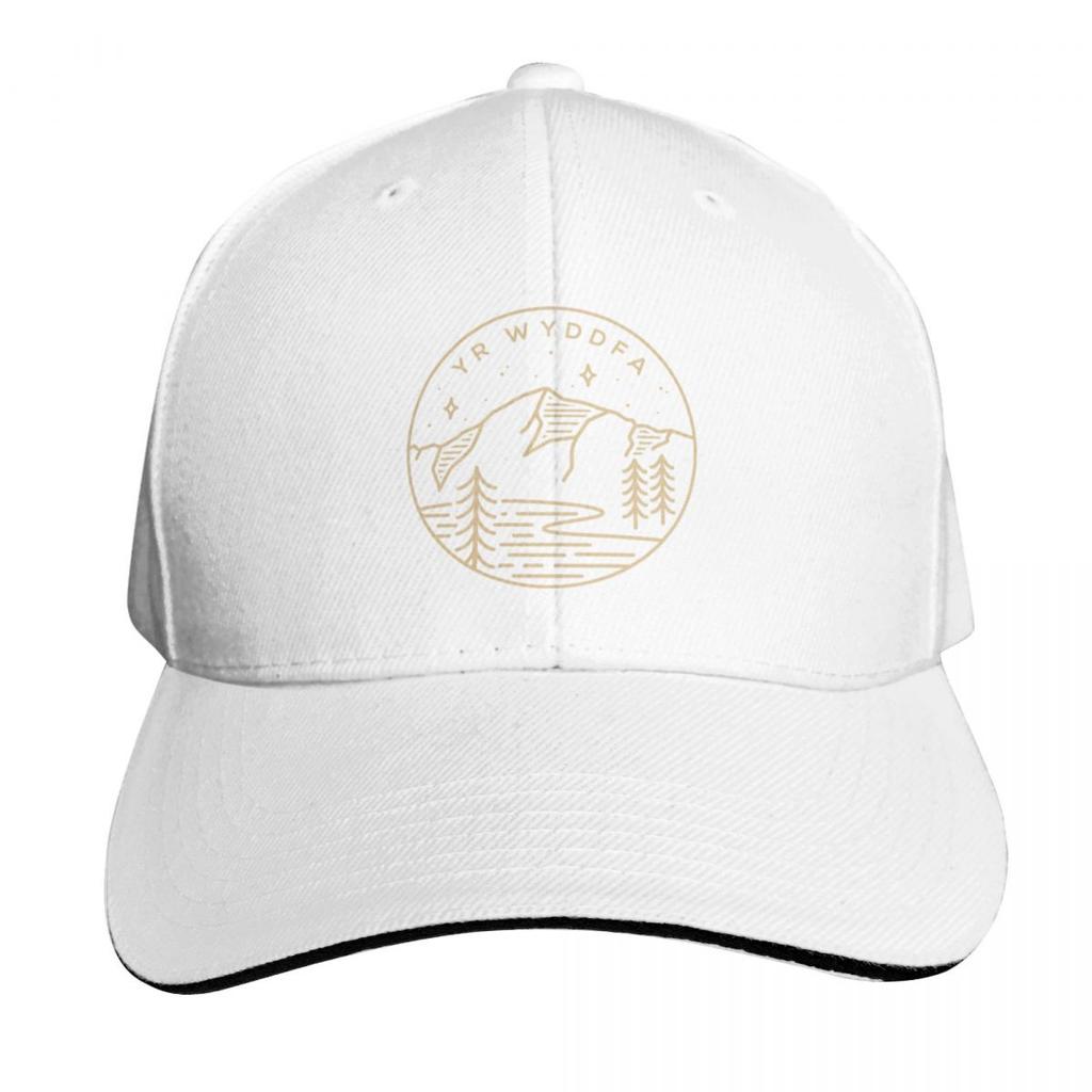 Yr Wyddfa Snowdonia Wales Emblem Black Baseball Cap Cotton Twill Breathable Contrast Two Tone Brim Snapback Flat Bill