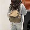 Pleated Drawstring Backpack Flap Sports Shoulders Bag Fashion Nylon Backpack  Travel