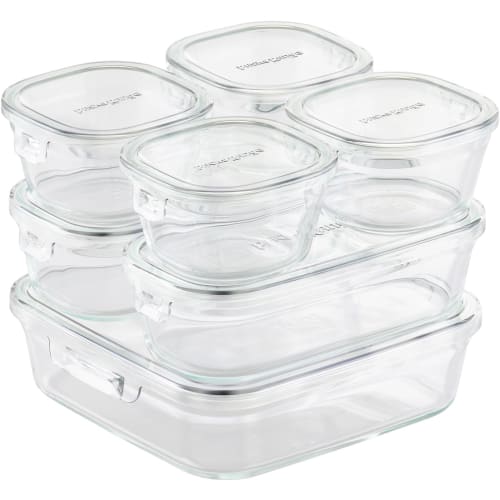 Iwaki Urban Clear Heat-Resistant Glass Storage Containers, Set of 7, Pack & Range, F-PRN7-UCL