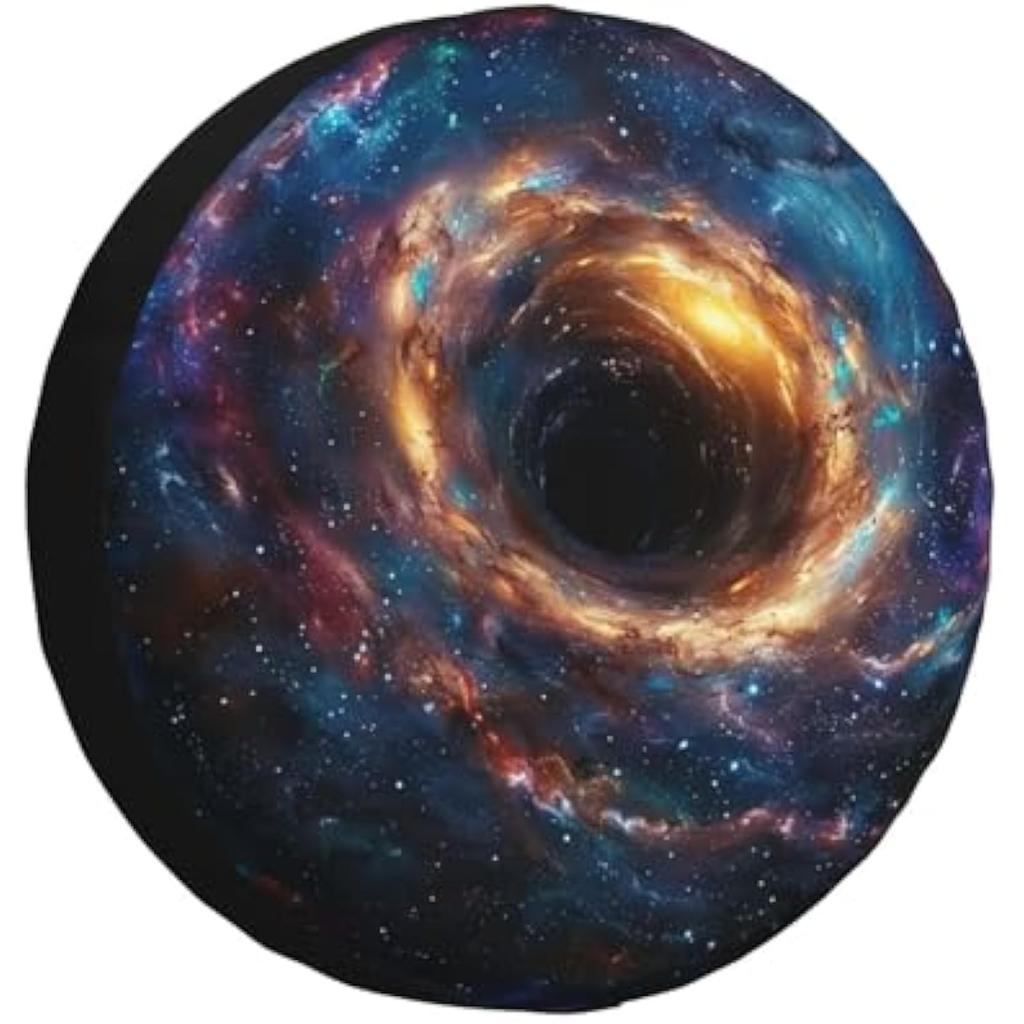 Black Hole Galaxy Cosmic Spare Tire Cover Polyester Weatherproof Universal Wheel Protector for RV SUV Truck