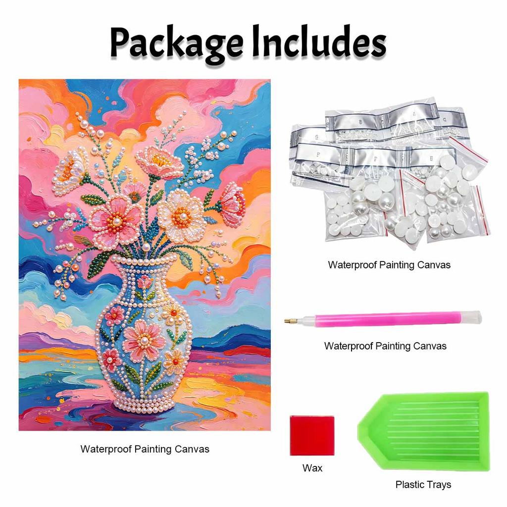 Pearl flower vase painting handmade creative projects. home wall decoration.