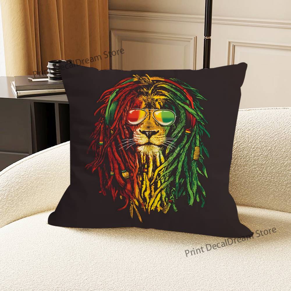 R-Rastafari Lion Logo Cushion For Bedroom Car Coffee Shop Room and Living Room Sofa Decorative Pillow Cover Case