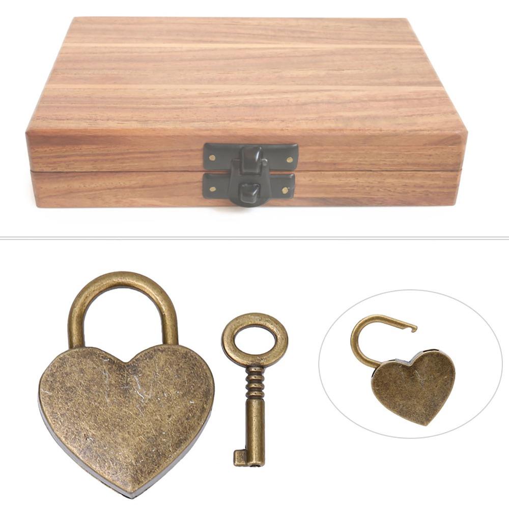2sets Antique Style Heart Shaped Padlocks Bronze Finish Metal Padlock Set For Craft Supplies