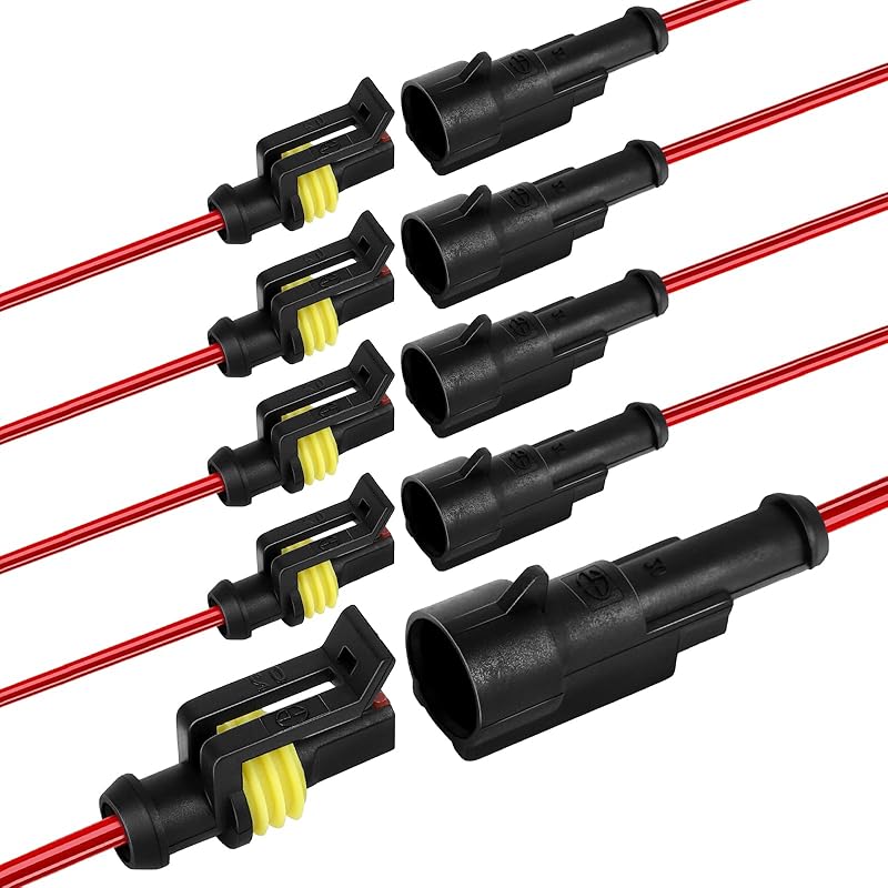 Водонепроницаемый 2-контактный разъем, 18AWG 10см штекерный и гнездовой разъем для проводов, подходит для автомобиля, грузовика, лодки и различных применений (5 шт.)