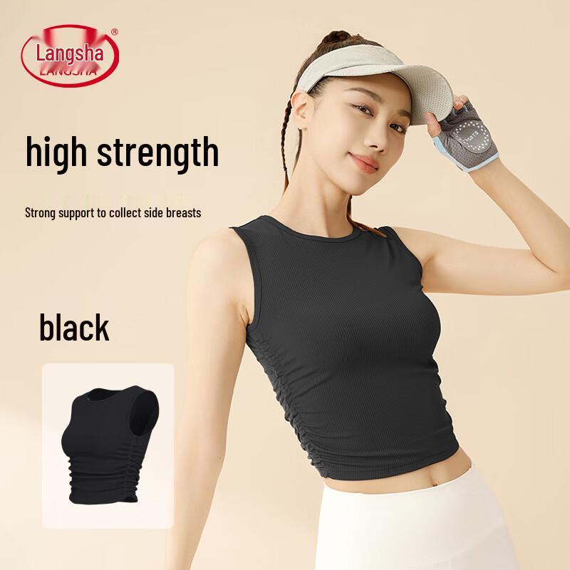 LangSha Women's Slim-Fit Pleated Workout Tank Top