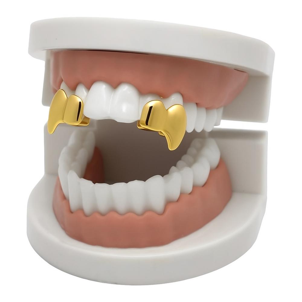 2Pcs/Set Double Glossy Tooth Caps Gold Silver Color Mouth Teeth Grillz  Party Cosplay