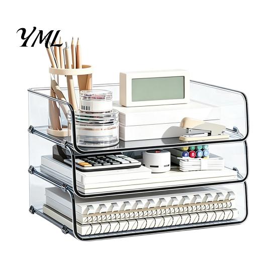 Stationery Storage Tray Clear Acrylic File Organizer Tray, 1/2/3/4/5 Tier Paper Ducument Document Holder Box, Stackable Office Supplies Desk Rack Box