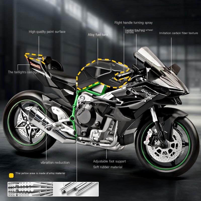 1/9 Модель из сплава Kawasaki H2R Мотоцикл с искрой Модель-спрей Искровой старт Сплав Симуляция Детская игрушка-мотоцикл Подарок