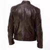 Men's Genuine Leather Jacket with Zipper Details, Stand Collar, Multiple Pockets, Slim Fit, Black and Brown