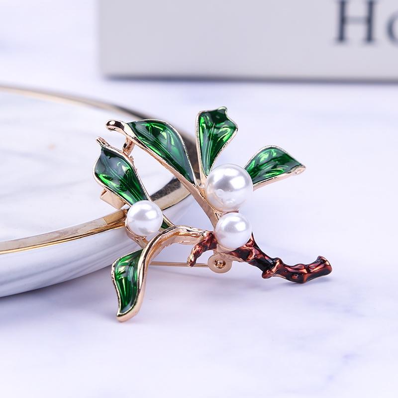 Новый модный дизайн, зеленая брошь с растением, ветка, жемчужная капля, масляная брошь, аксессуары для одежды, подарок на вечеринку, ювелирное изделие, брошь в виде ветки