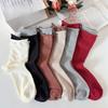 Autumn and Winter Ankela Red Color-blocked Double Flared Rolled-up Socks, Women's Mid-calf Socks, Trendy Socks, Dui Dui Socks, Trendy Cotton Socks