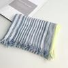 New Pure Linen Blue Striped Scarf for Women Fringed Men's Business Casual Dcorative Soft Linen Scarf