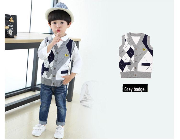 Вязаный жилет-свитер без рукавов в студенческом стиле для мальчиков