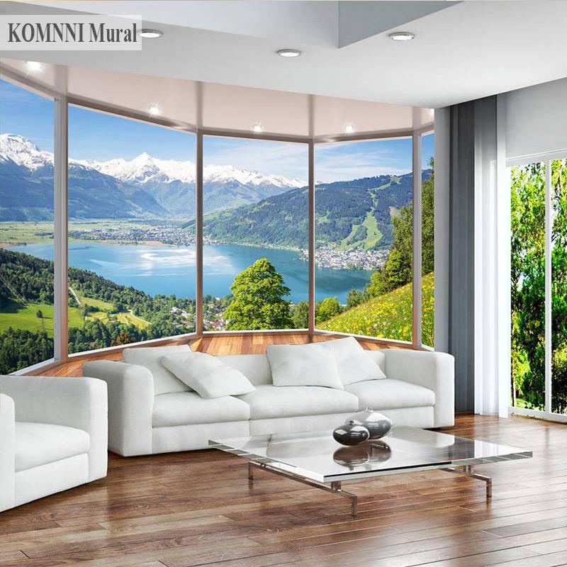 Современный творческий балкон 3d Фреска Потолок Окна Природные пейзажи Фотографии Обои Гостиная Спальня Украшение дома Фреска