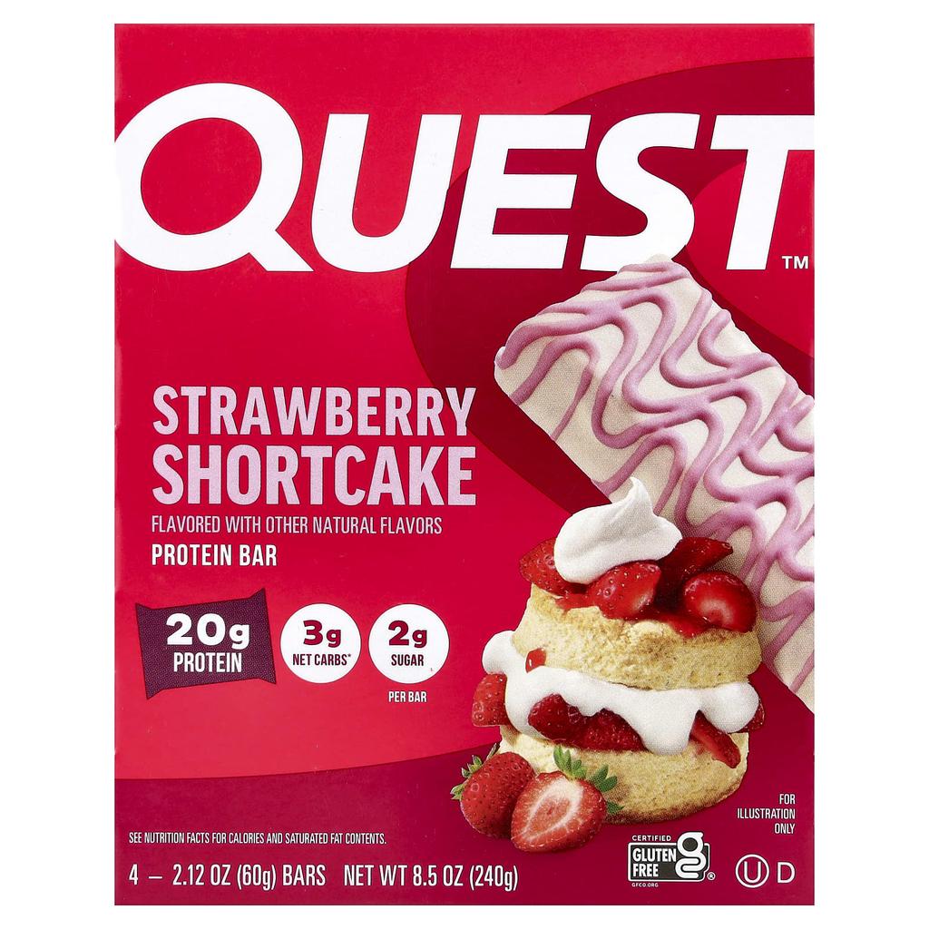 Quest Nutrition, Протеиновый батончик, Клубничный бисквит, 4 батончика, 60 г (2,12 унции) Каждый