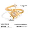 J&D 18K PVD Gold Plate Stainless Steel Rings Trendy Classic White Rhinestone Sun Adjustable Open Ring