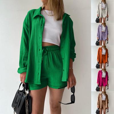 Женская летняя муслиновая блузка из двух предметов, рубашка и шорты, комплект из двух предметов, комплект пляжной одежды, женский комплект из двух предметов