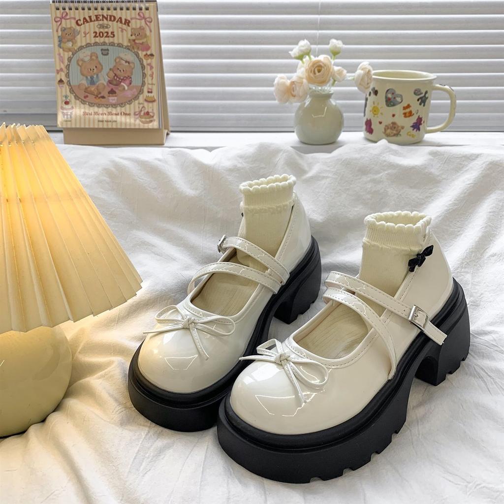 Platform Mary Jane Retro Shoes Summer 2025 New Bow French with Skirt Light Mouth Small Leather Shoes Single Shoes