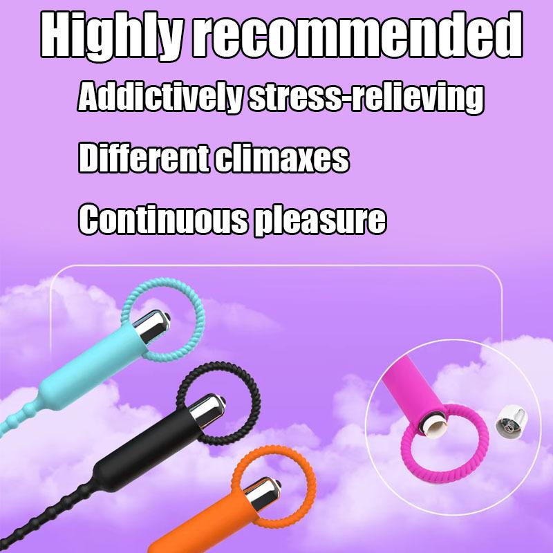 Silicone Vibrating Urethral Sound - Ribbed Penis Plug Male Masturbator, 10 Modes Urethra Stretcher Sex Toy for Men