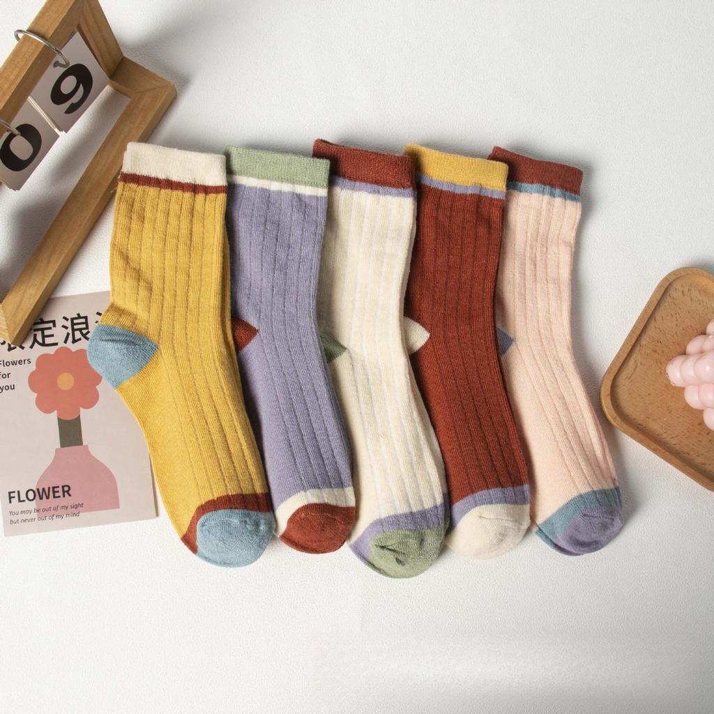 5 пар, женские, комбинированные носки, ребристая средняя часть стопы, дышащие носки, влагоотводящие носки, высокая эластичность, полосатые носки, спортивные длинные носки
