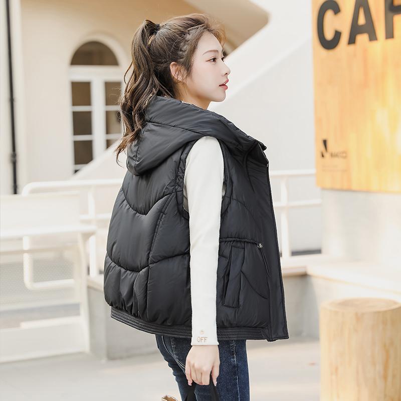 Women Autumn Winter Hooded Collar Sleeveless Solid Color Drawstring Warm Coat Vest