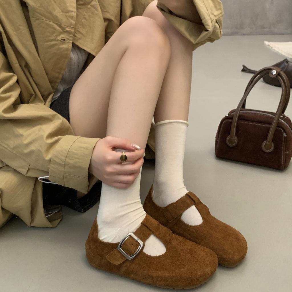 Ретро Мэри Джейн на Т-образном ремешке в стиле «старые деньги» 2025 новые матовые туфли на плоской подошве из коровьей кожи с круглым носком и мягкой подошвой, универсальные туфли-одинарки