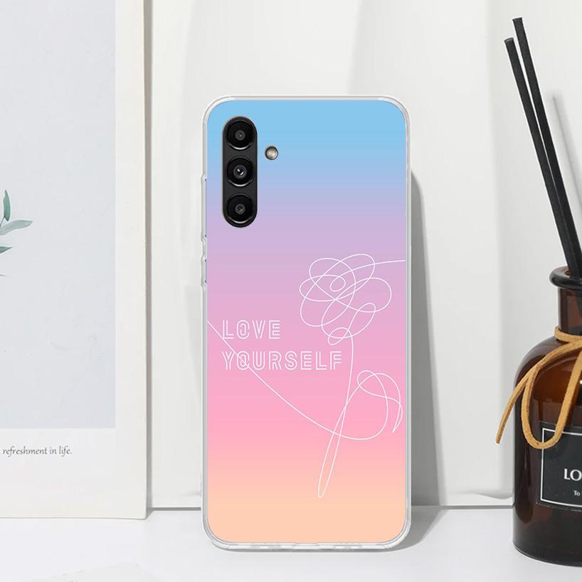 Love Yourself Flower Heart Line Kpop Phone Case For Samsung Galaxy A15 A25 A35 A55 A14 A24 A34 A54 A13 A23 A33 A53 A12 A22 A32 A