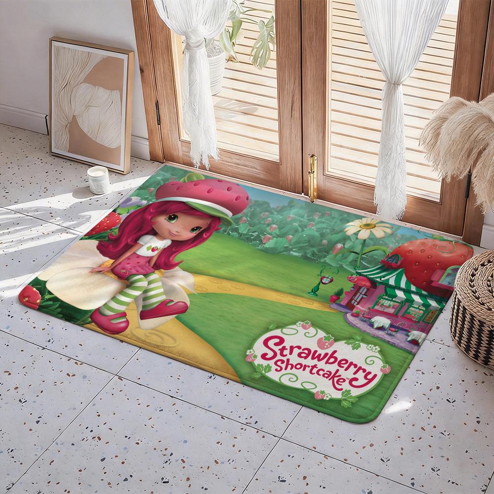 Cartoon S Strawberry Shortcake Floor Mat Eco Flannel Doormat Non Slip Odorless Indoor Floor Rug Soft Short Plush Home Mat