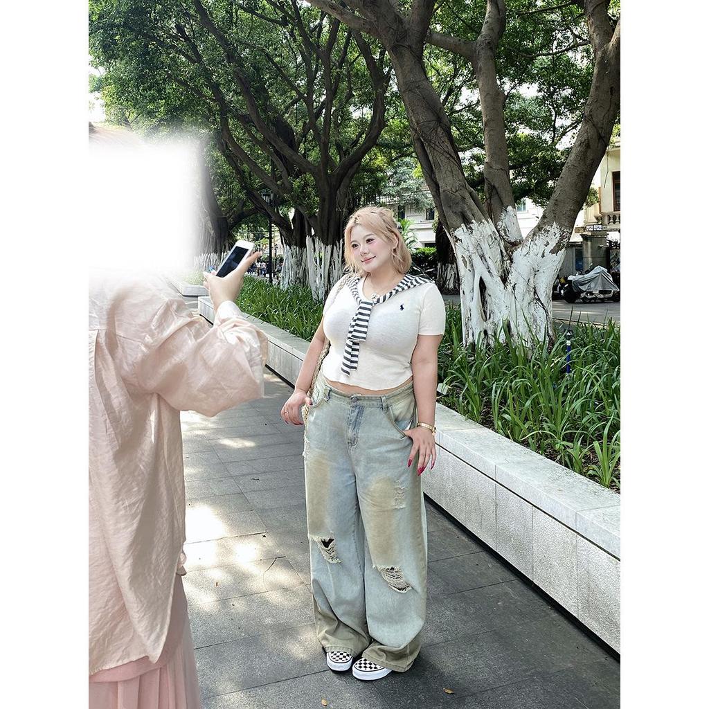 Yellow Mud Cowboy Distressed High-Waisted Wide-Leg Jeans for Women