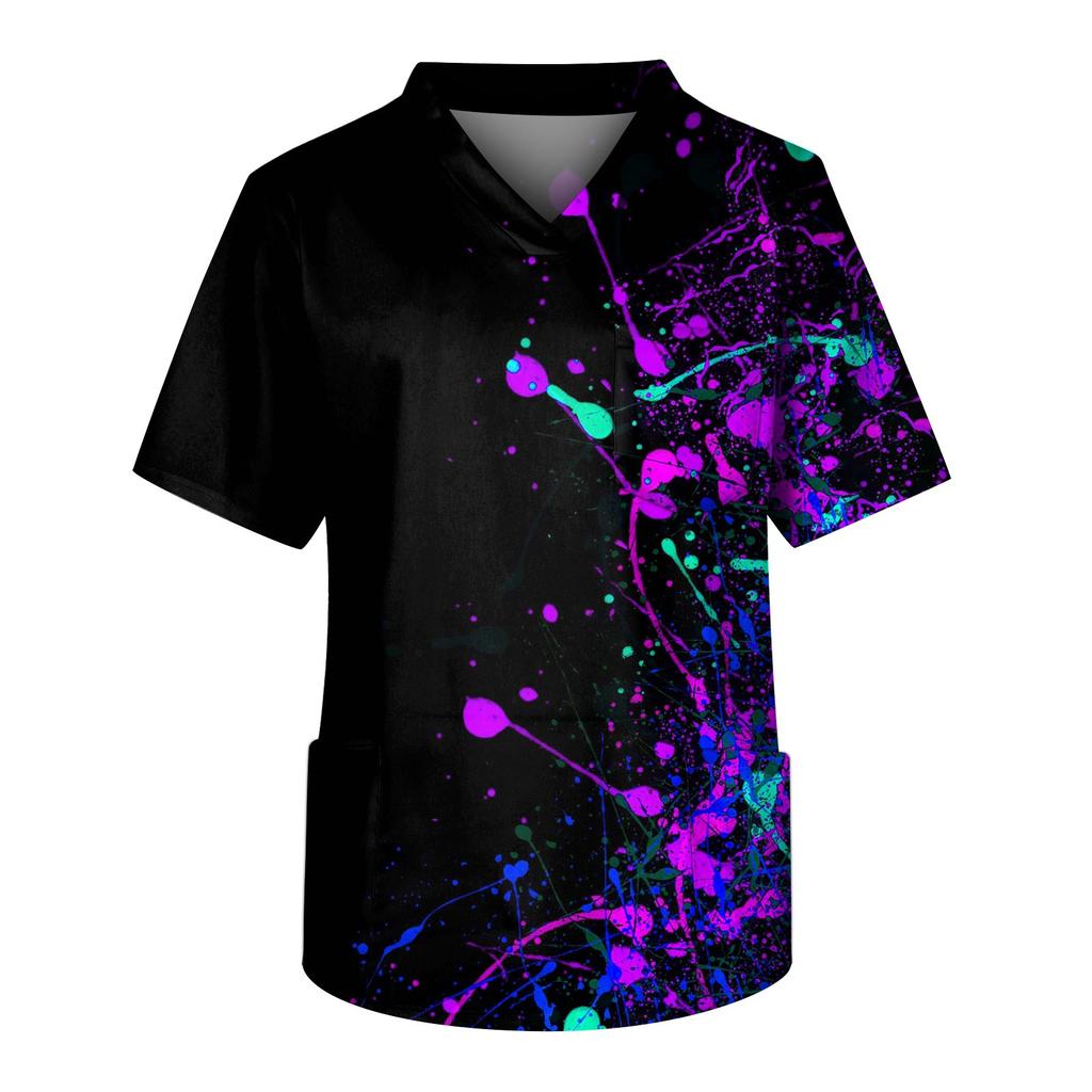 Мужская рабочая блузка с короткими рукавами и v-образным вырезом с принтом, топ с нагрудным карманом