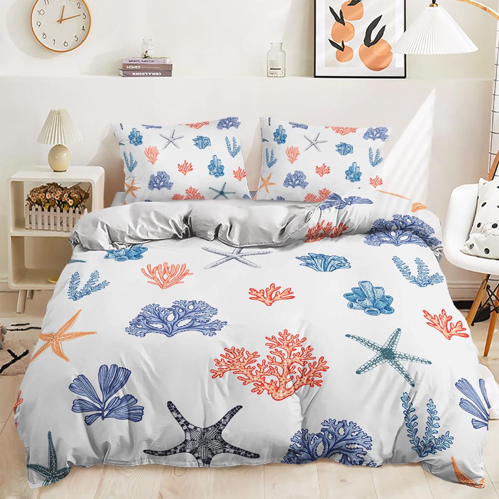 Комплект постельного белья из трех предметов с пододеяльником и цифровой печатью на морскую тематику с морской черепахой