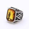 Men's Titanium Steel Ring Hip Hop Rock Red Large Gemstone Masonic Jewellery Accessories Gold Rapper Finger Ring