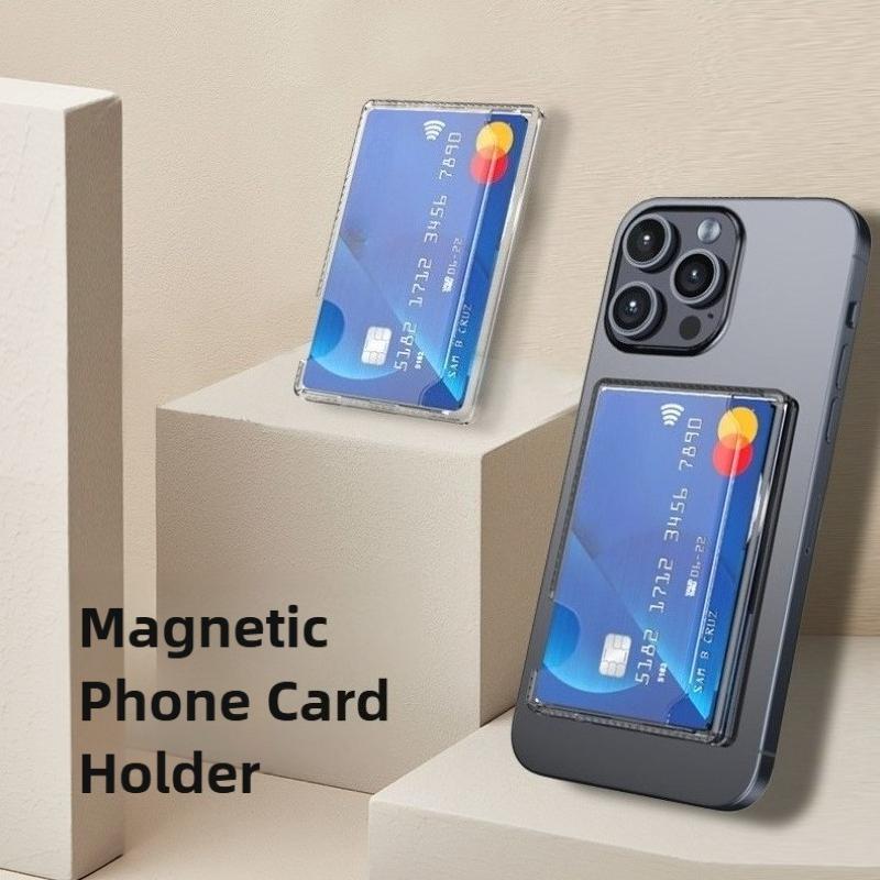 Universal Transparent PC Magnetic Phone Card Holder Phone Back Cover Anti Drop Insert Card Hard Case Wallet Socket
