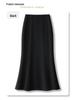 Women's High-Waist Black Fishtail Midi Skirt - Spring 2025 Collection, Elegant Mid-Length Bodycon Design