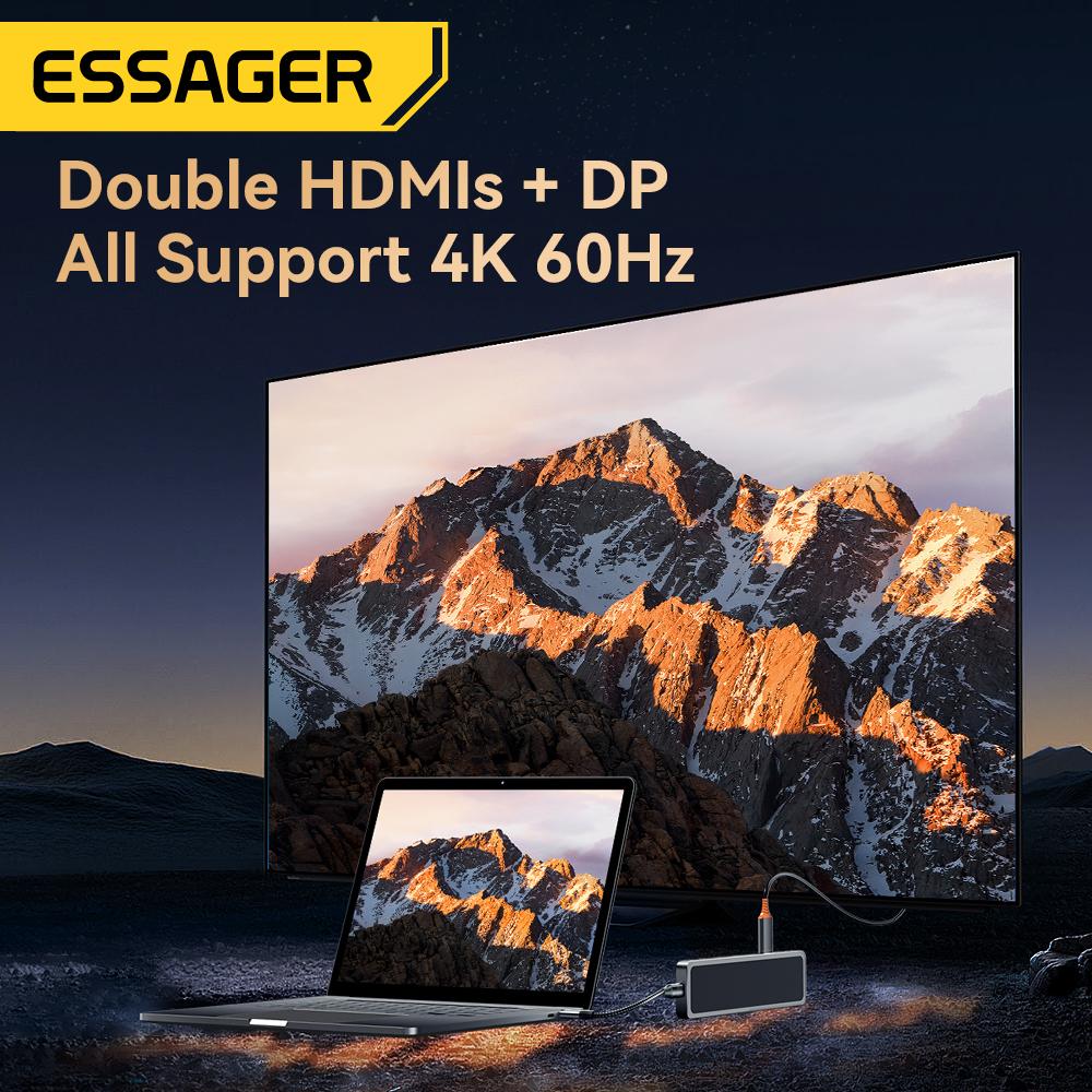 Essager 12 в 1 USB-концентратор типа C 4K 60 Гц док-станция для ноутбука HDMI-совместимый Dp Rj45 Sd Tf для Macbook Air Pro адаптер-сплиттер