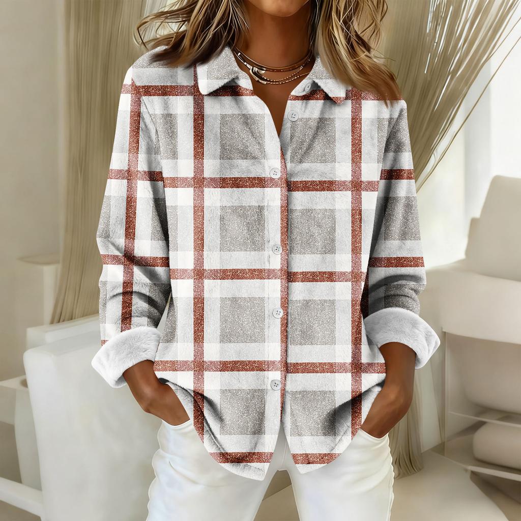 Женская рубашка-блузка с принтом и пуговицами, длинный рукав, повседневный базовый рубашечный воротник, обычный топ