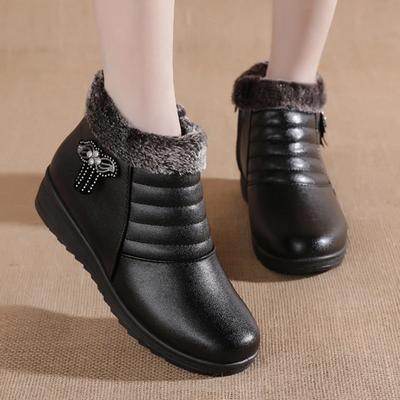 2024 Лидер продаж, осенне-зимние женские ботинки, уличные, из искусственной кожи, водонепроницаемые, на плоской подошве, ботильоны, плюшевые, теплые, зимние ботинки, хлопковая обувь для мам
