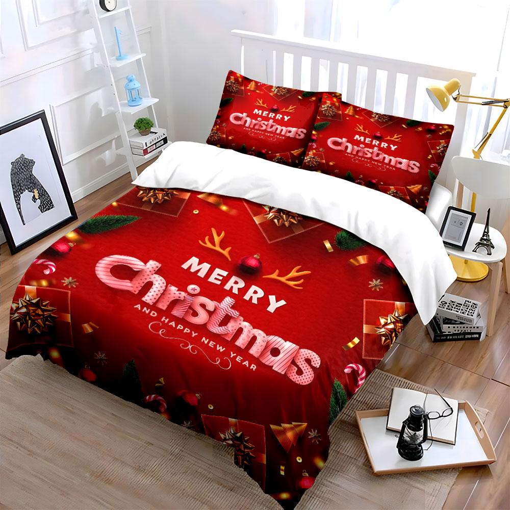 Christmas Santa and Reindeer Set Bedding Duvet Cover Set Duvet Cover Pillowcases (1*Duvet Cover 2*Pillowcases, without duvet insert)