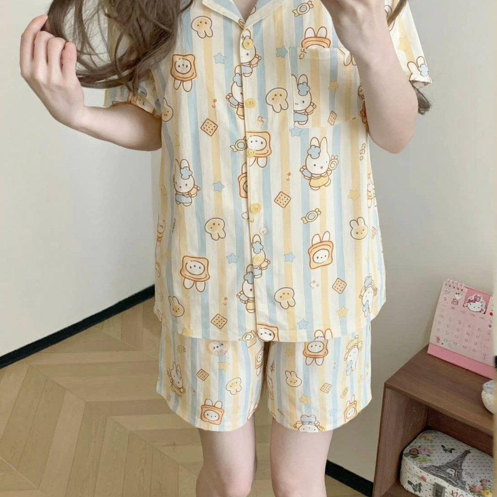 Girl princess style pajamas women's summer short-sleeved shorts striped two-piece set student dormitory loungewear