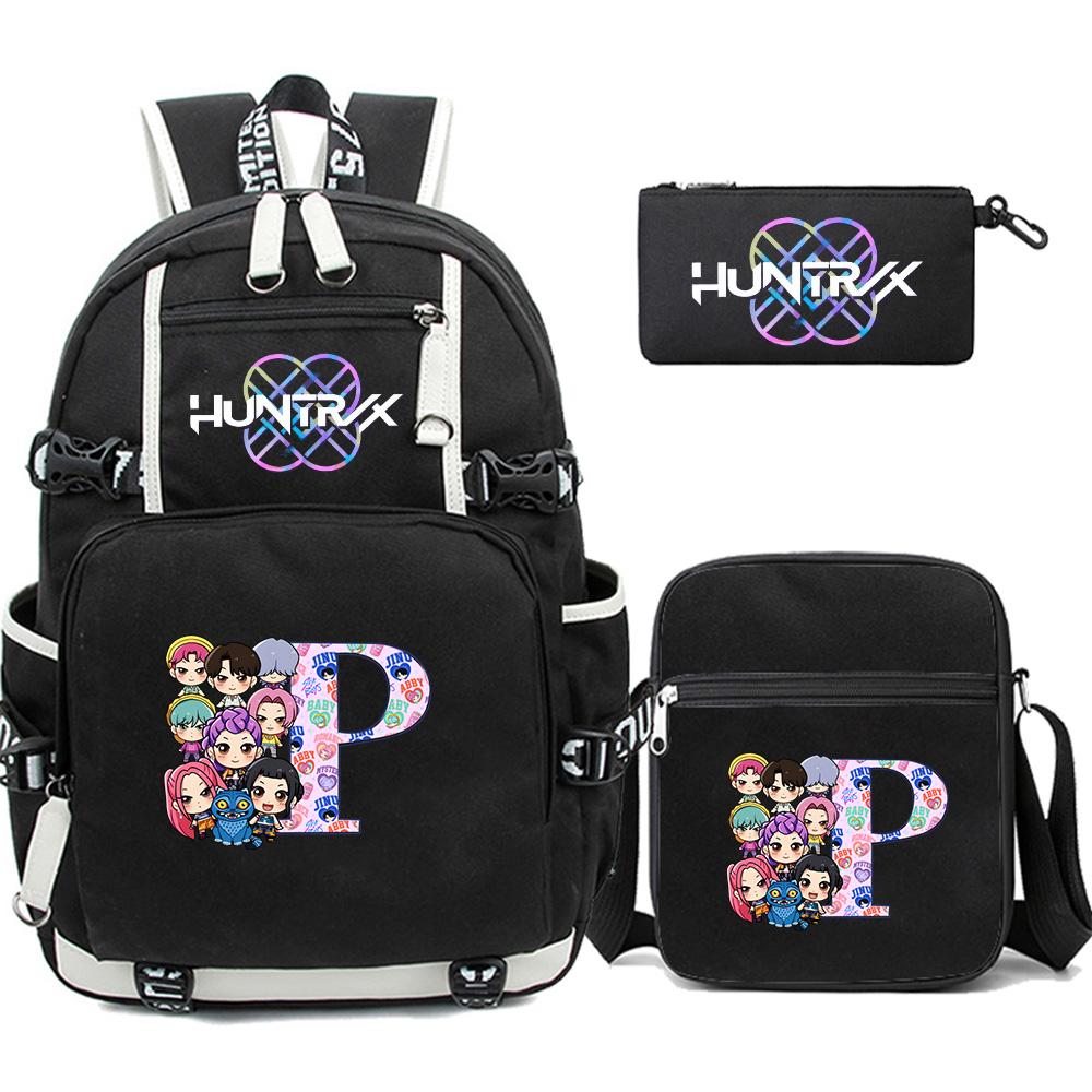 3Pcs/set 26 English Letter K-pop Printed Backpack with Pengcil Case Shoulder Bag for Teenager Girl Boy Bookbag Large Capacity Waterproof Travel Bag