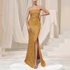 Женское длинное формальное платье с блестящими пайетками, квадратным вырезом, открытой спиной, разрезом, русалочьего силуэта, для выпускного вечера