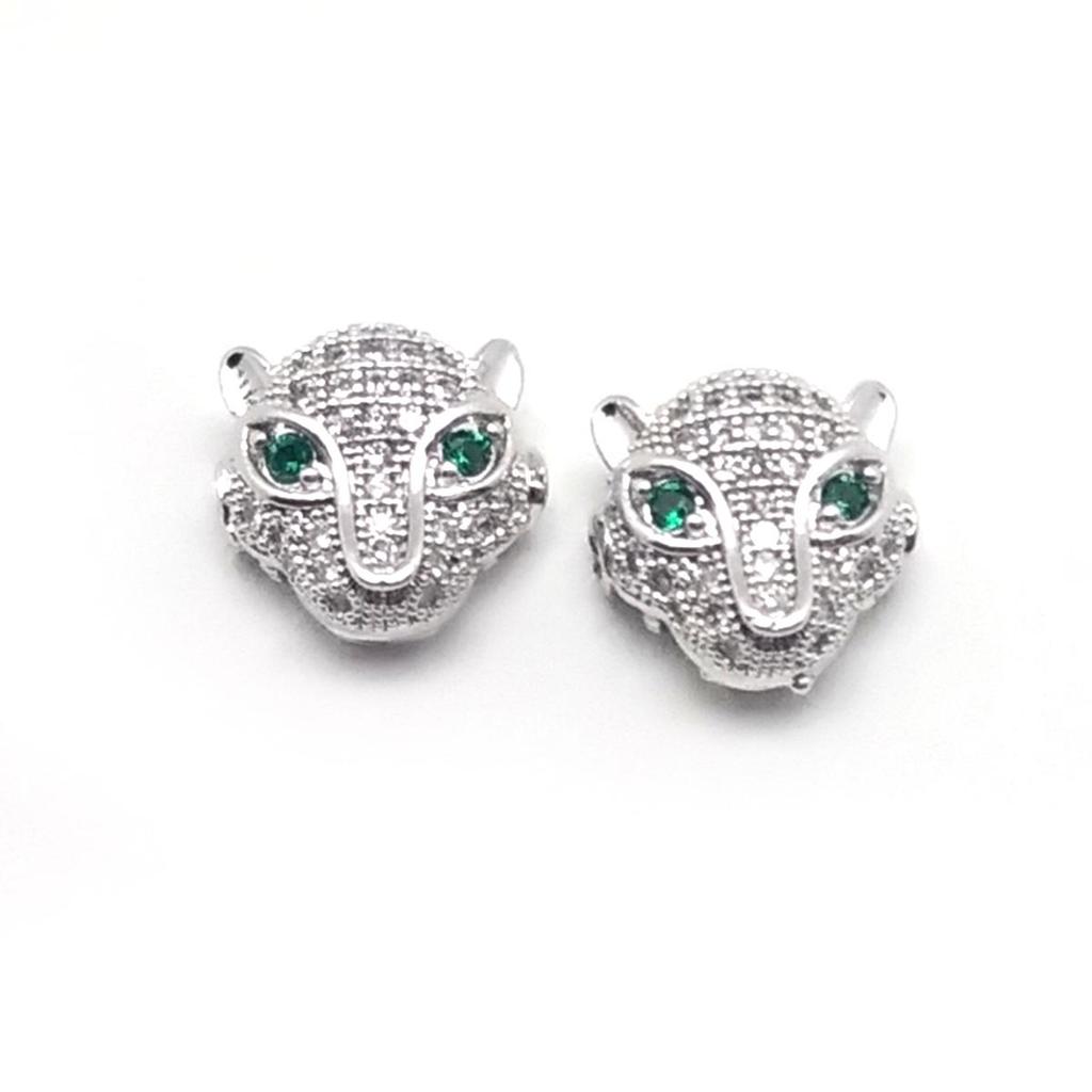 2Pcs Green Eyes Leopard Head Metal Fashion Accessories For Jewelry Component DIY Charm Decoration