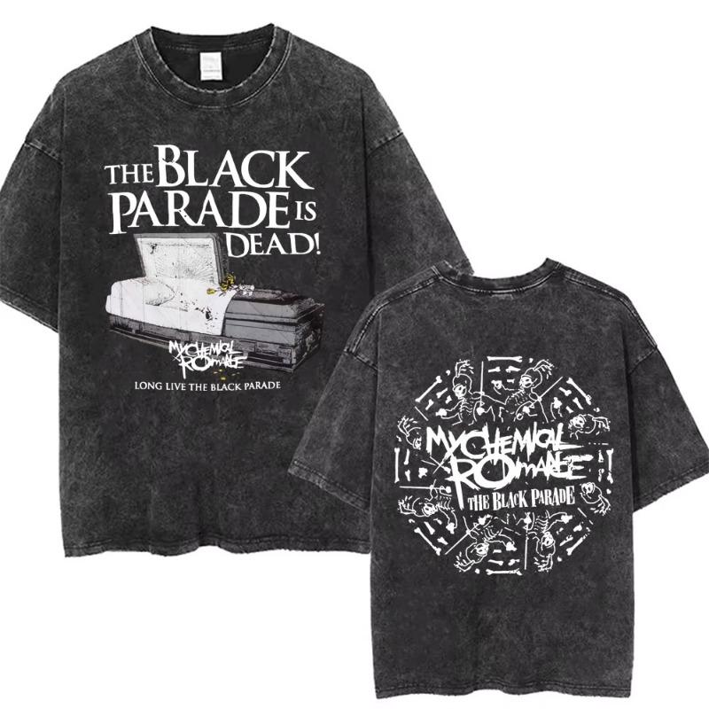 Стирка Винтаж My Chemical Romance The Black Parade Альбом Графическая Футболка Мужская Женская Панк Эмо Рок Оверсайз Футболки Уличная Одежда